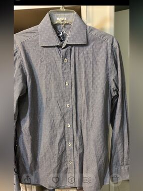 Bugatchi Navy Dress Shirt Shaped Fit Micro-Check Dress Shirt